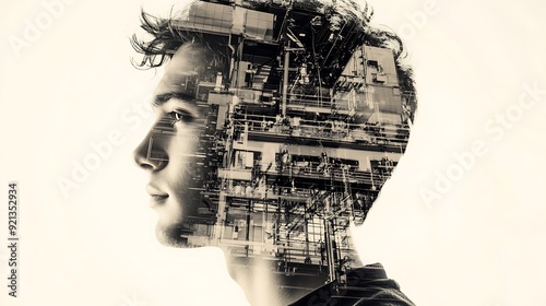 Wallpaper Mural a high quality double exposure image of a Italian university student boy and engineering, magazine cover imagine, 4k Torontodigital.ca