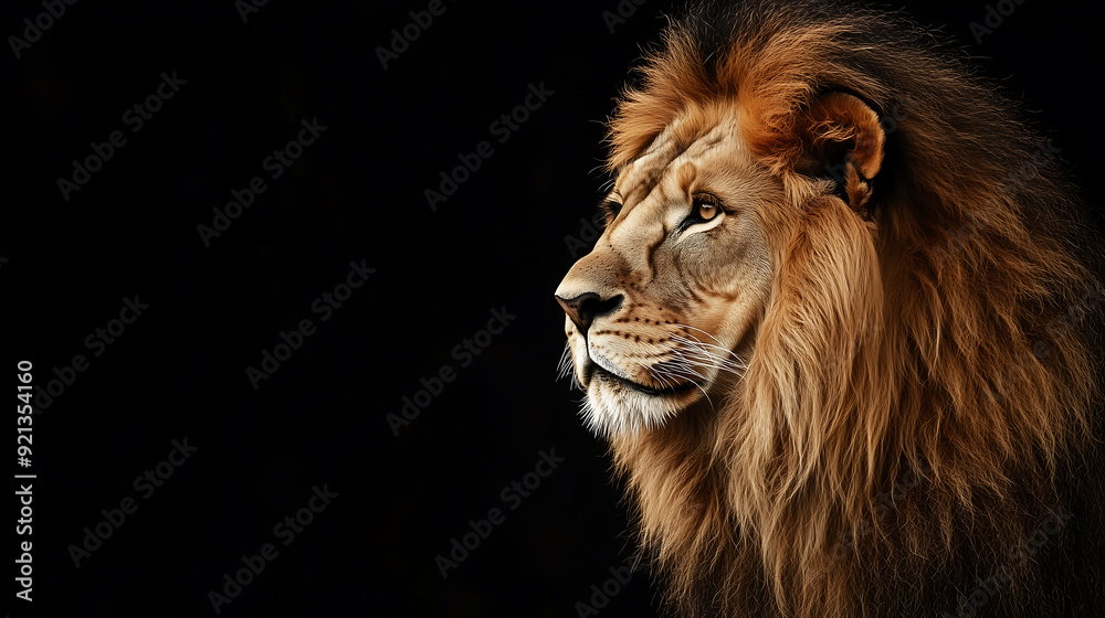 Majestic Lion Profile Against Black Background Majestic Lion Profile Against Black Background