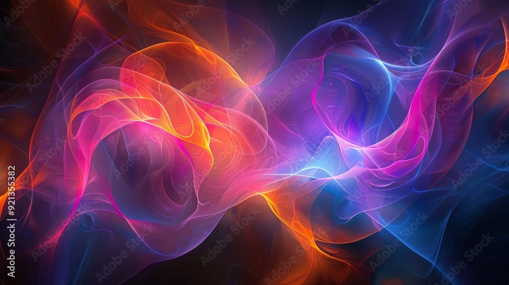Neon Fractal Waves: Fractal waves visualized with neon colors, creating a dynamic and hypnotic abstract design. Neon Fractal Waves: Fractal waves visualized with neon colors, creating a dynamic and hypnotic abstract design.