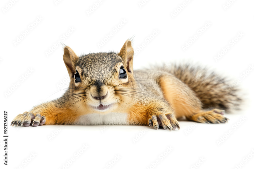 Fototapeta premium Funny Laying Squirrel Isolated on White Background