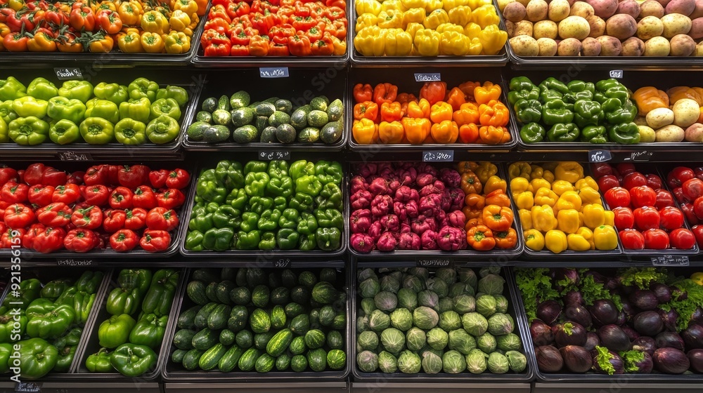 A colorful display of fresh fruits and vegetables in a grocery store, showcasing the abundance and diversity of healthy options. A colorful display of fresh fruits and vegetables in a grocery store, showcasing the abundance and diversity of healthy options.