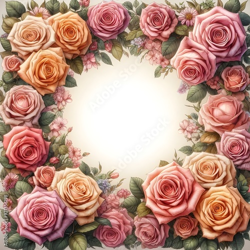 An arrangement of roses framing a blank space, creating a backdrop for messages or greetings. Frame