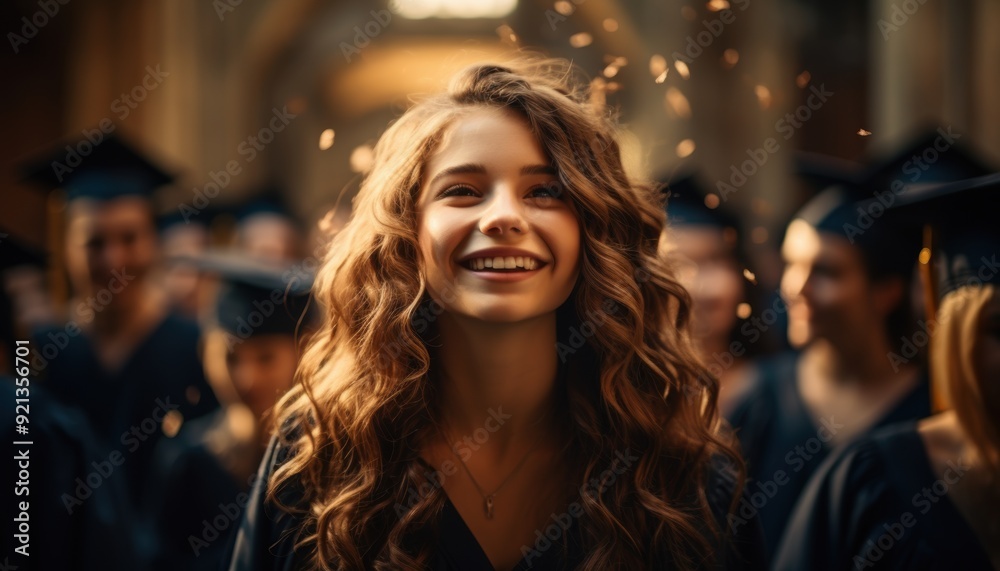 Happy girl graduated. Girl graduating high school, celebrating academic achievement Happy girl graduated. Girl graduating high school, celebrating academic achievement