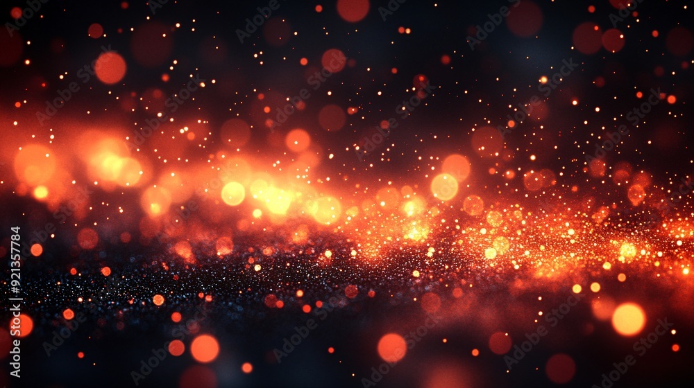 Abstract background with orange glowing particles and bokeh lights on dark black space, fire sparks, flare, cinematic, dramatic, professional, grading, clean sharp, magazine Abstract background with orange glowing particles and bokeh lights on dark black space, fire sparks, flare, cinematic, dramatic, professional, grading, clean sharp, magazine