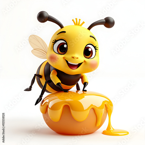 3d bee and honey cartoon