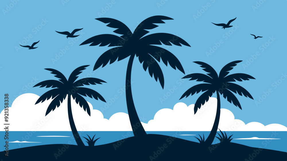 Fototapeta premium Beach palm tree silhouette vector art illustration