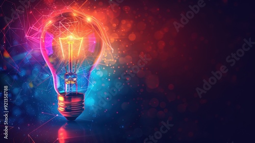 light bulb with glowing lines on dark background, concept of innovation and idea in technology business.
