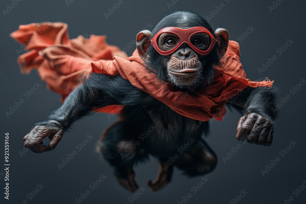 Flying Superhero Monkey in Orange Cape and Glasses Flying Superhero Monkey in Orange Cape and Glasses