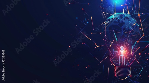light bulb with glowing lines on dark background, concept of innovation and idea in technology business.