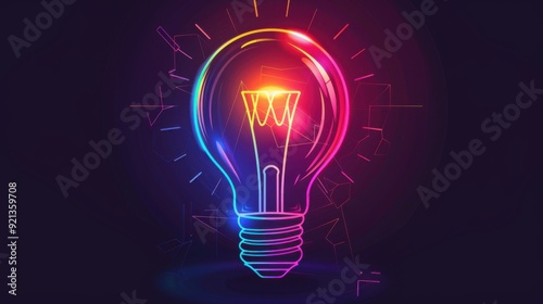 light bulb with glowing lines on dark background, concept of innovation and idea in technology business.
