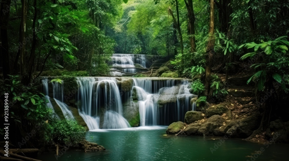 Serene Waterfall in Lush Tropical Rainforest Serene Waterfall in Lush Tropical Rainforest