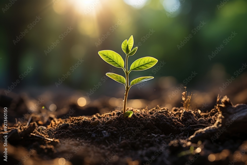 Close Up of a Young Plant Bathed in Morning Light. Embracing the Energy of New Beginnings. Cultivating Agriculture and Eco Living