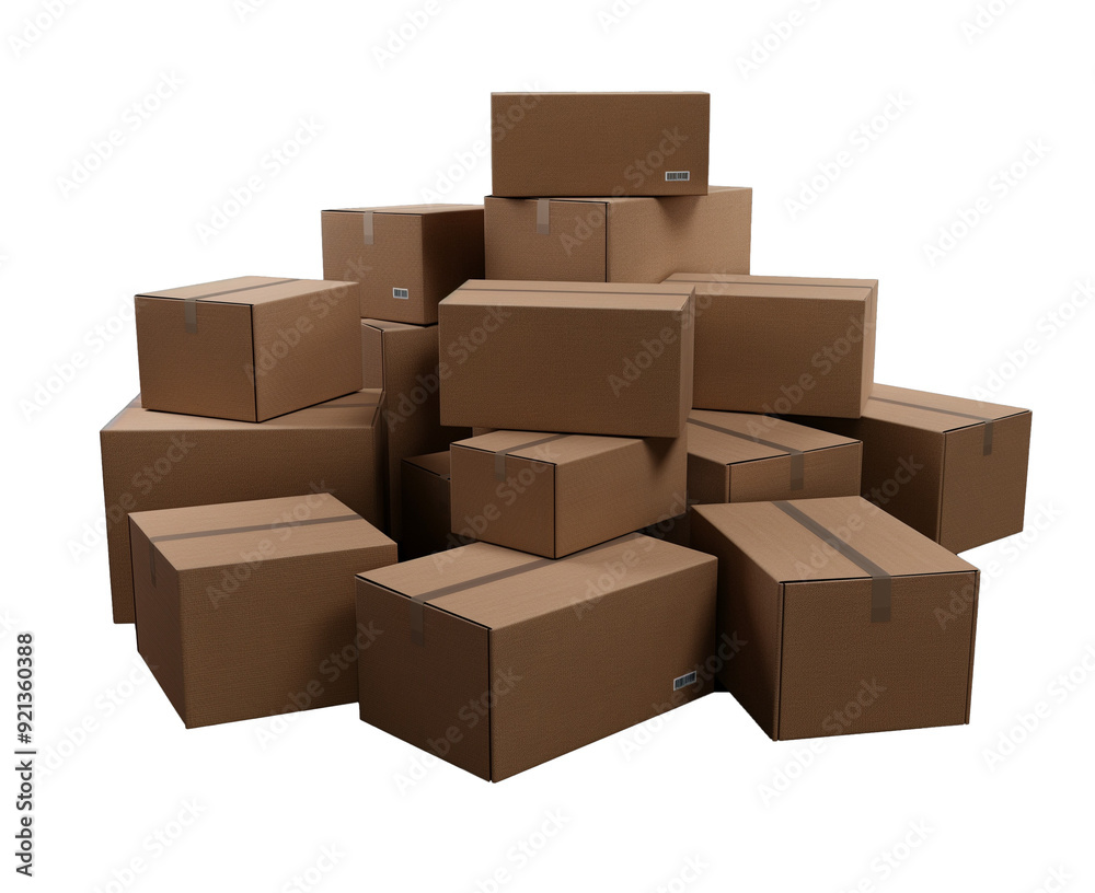 Fototapeta premium Stacked Cardboard Boxes on Transparent Background