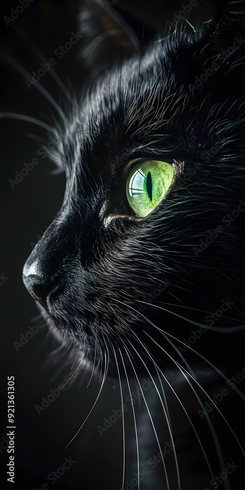 An enchanting closeup showcases a black cat with mesmerizing green eyes, exuding elegance and mystery. The serene and captivating portrait captures the ethereal beauty of this feline pet An enchanting closeup showcases a black cat with mesmerizing green eyes, exuding elegance and mystery. The serene and captivating portrait captures the ethereal beauty of this feline pet