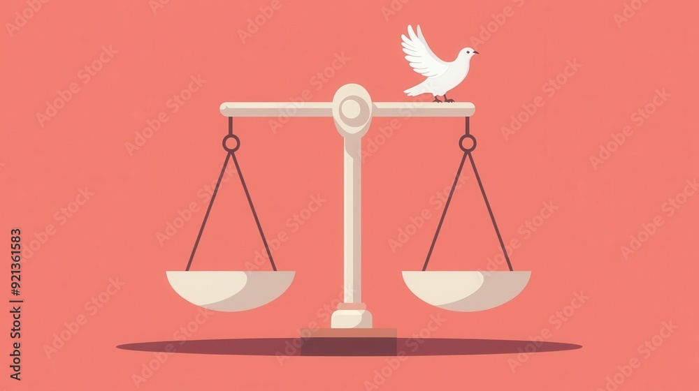 Balanced scales with a dove, peace and justice, flat design illustration Balanced scales with a dove, peace and justice, flat design illustration