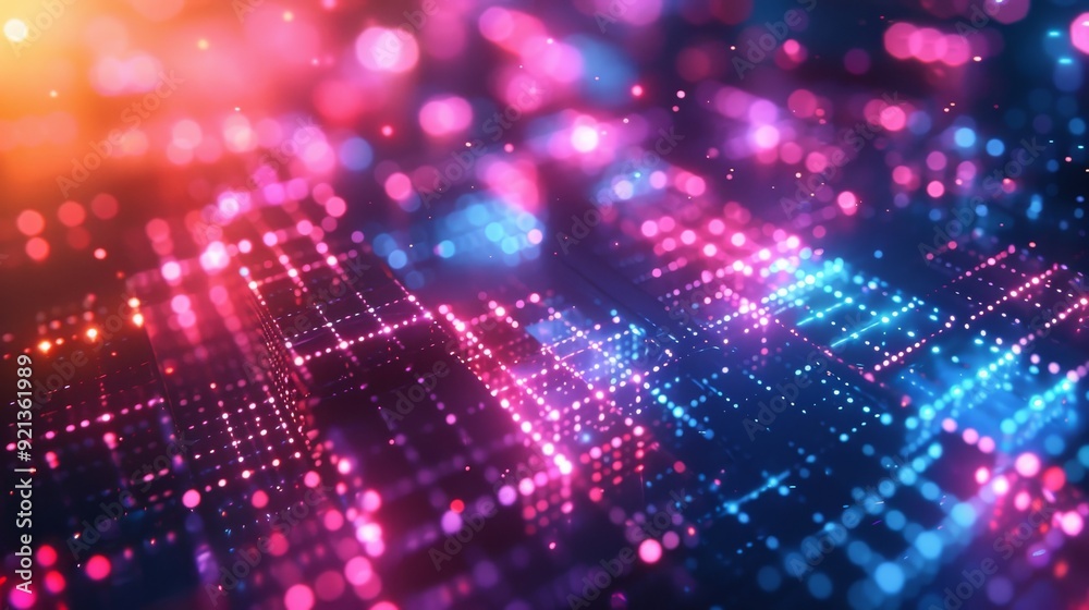 Neon Grid Overlay: A grid overlay in neon colors, such as cyan and magenta, creating a dynamic contrast against a darker geometric background. Neon Grid Overlay: A grid overlay in neon colors, such as cyan and magenta, creating a dynamic contrast against a darker geometric background.