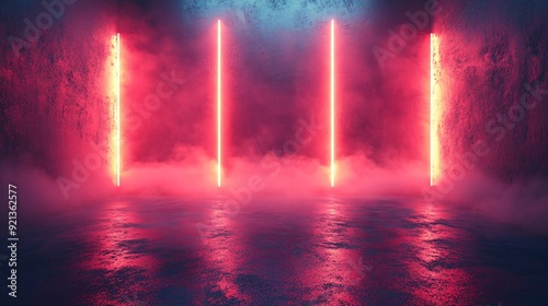Wallpaper Mural abstract neon background, vertical lines and fog on the water, Neon, red, Dark, design, smoke Torontodigital.ca