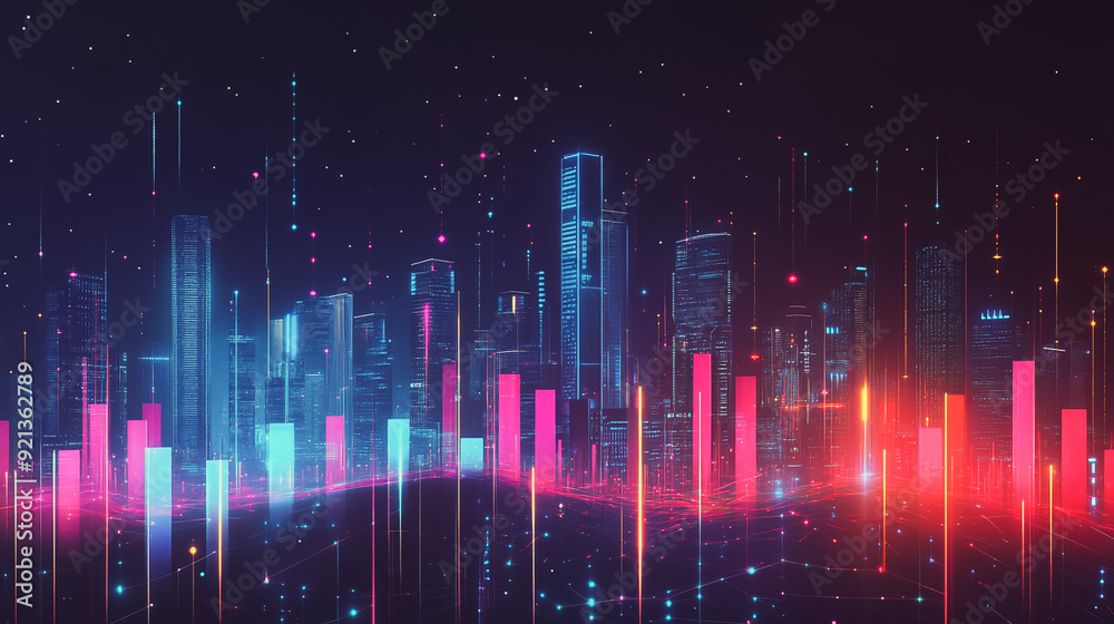 Smart digital city with connection network that is at the cutting edge of innovation in technology and business with bright, modern skyscrapers. Backgrounds for technology and charts and graphs Smart digital city with connection network that is at the cutting edge of innovation in technology and business with bright, modern skyscrapers. Backgrounds for technology and charts and graphs