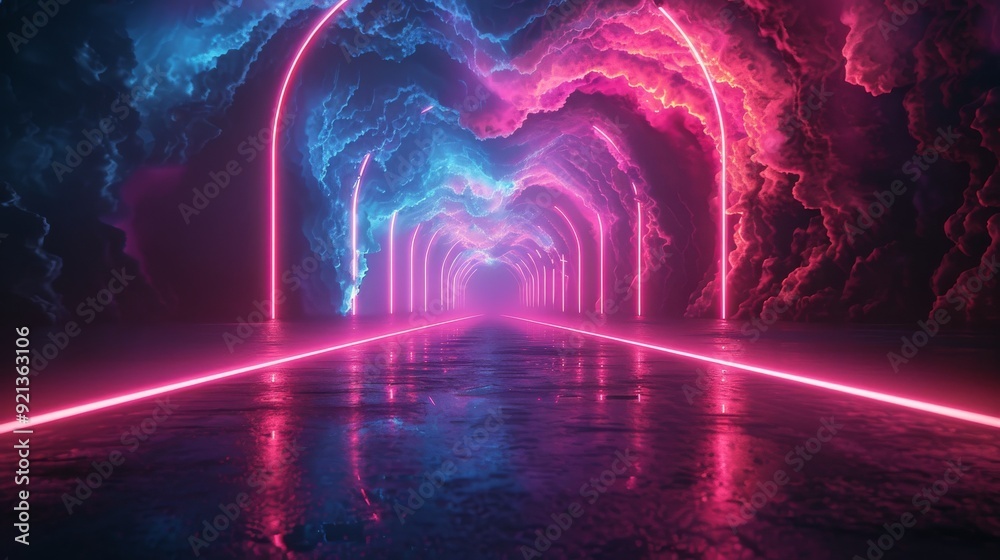Neon Pathways: Pathways of neon light weaving through a dark, abstract landscape, creating a futuristic and dynamic visual effect.