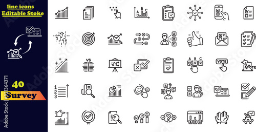 survey line icons. Editable stroke. For website marketing design, logo, app, template, ui, etc. Vector illustration.