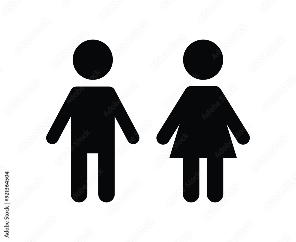 Man and woman restroom icon isolated on white background. Symbol silhouette male and female. WC toilet icon trendy flat style. Toilet sign, pictogram. Black and white. Man and woman restroom icon isolated on white background. Symbol silhouette male and female. WC toilet icon trendy flat style. Toilet sign, pictogram. Black and white.