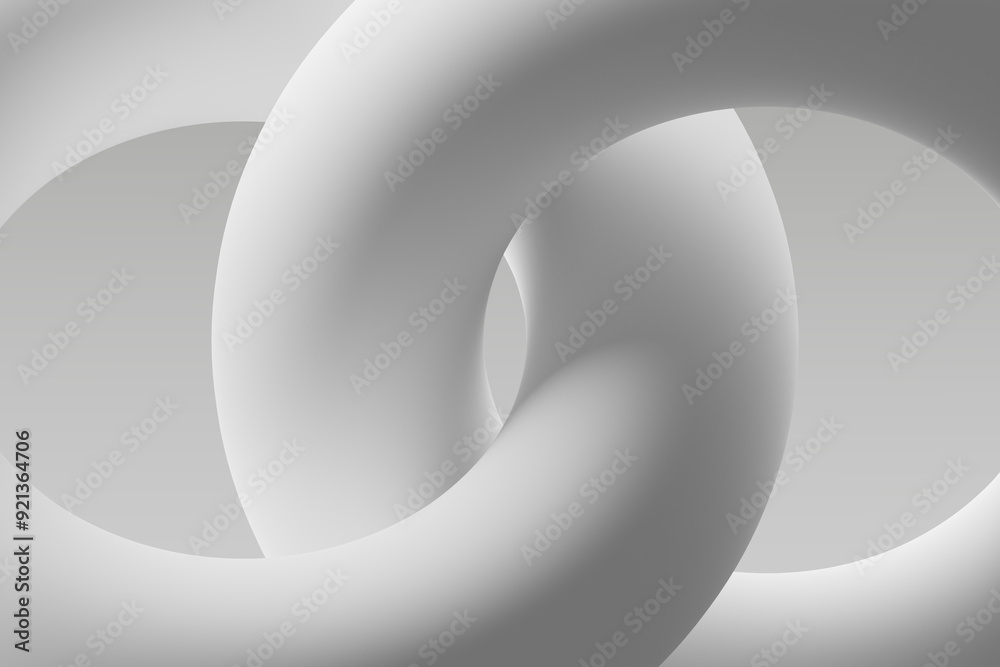 Abstract design of intertwined white shapes against a light gray background