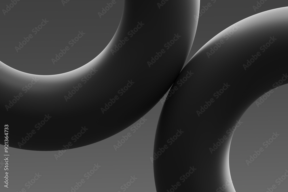 Abstract black curved shapes intersecting against a gradient gray background