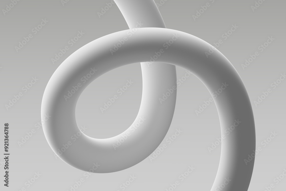Curving white sculptures intertwine against a minimalist gray background in an artistic display