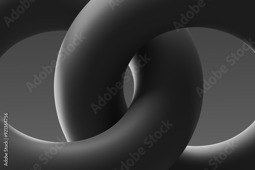 Obraz na płótnie Abstract black rings interlocking against a gray background, showcasing smooth curves and a minimalist design w salonie