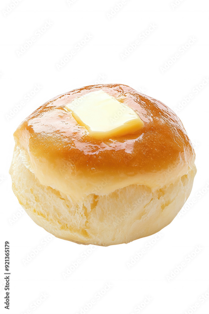 A freshly baked bun topped with a pat of butter, transparent background A freshly baked bun topped with a pat of butter, transparent background