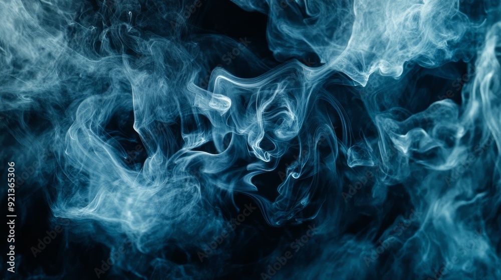 Fototapeta premium Blue smoke swirling against a dark background