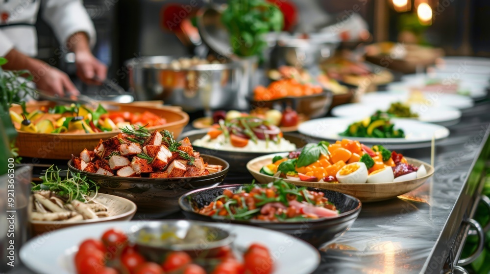 Chef's Table Extravaganza: A Colorful Array of Gourmet Dishes Ready to Serve Chef's Table Extravaganza: A Colorful Array of Gourmet Dishes Ready to Serve