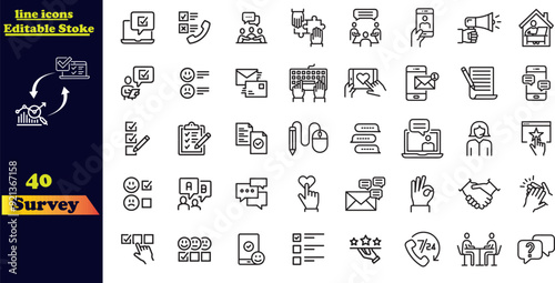 survey line icons. Editable stroke. For website marketing design, logo, app, template, ui, etc. Vector illustration.