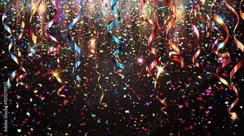 Bright streamers and confetti cascade down, celebrating the joyous arrival of the New Year