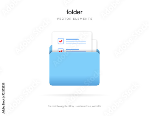 3d blue folder icon isolated on white background. Document symbol. 3d file icon. Binder sign modern, simple, vector, icon for website design, mobile app, ui. Vector Illustration