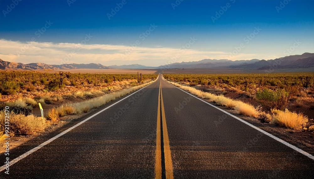 Open Road- A long, empty road stretching into the distance, offering space for text or travel-related products, symbolizing adventure and exploration Open Road- A long, empty road stretching into the distance, offering space for text or travel-related products, symbolizing adventure and exploration