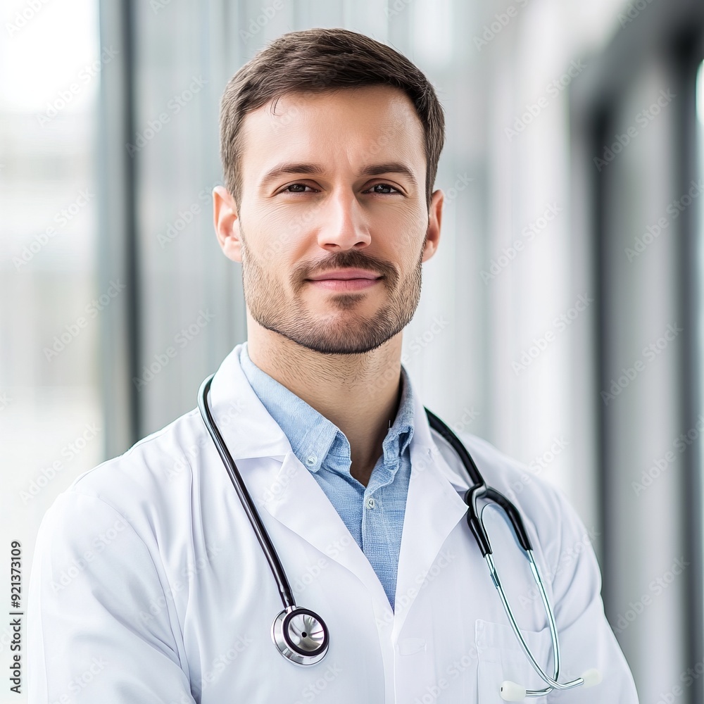 Confident Male Doctor in Modern Healthcare Setting Confident Male Doctor in Modern Healthcare Setting