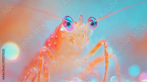 Colorful close-up of a shrimp with vibrant background in aquatic habitat photo