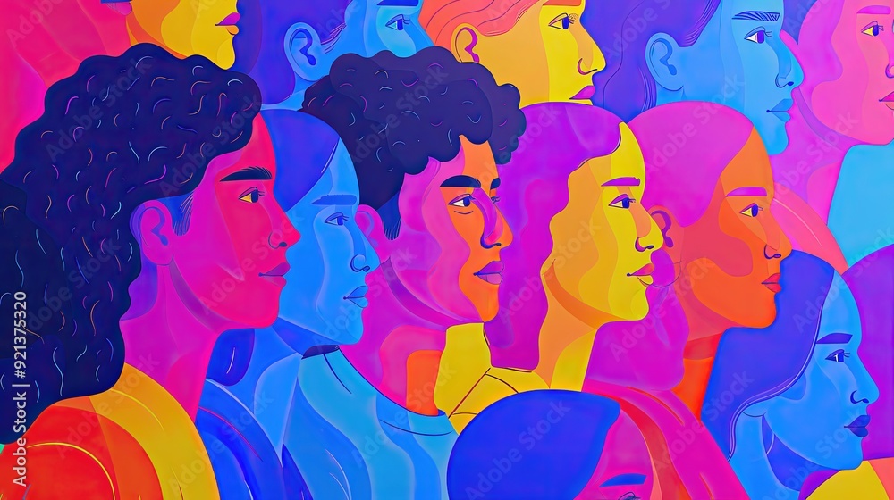 A group of people with different colored hair and faces A group of people with different colored hair and faces