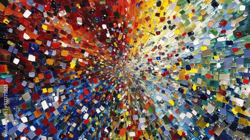 A colorful painting with a lot of different colors and shapes