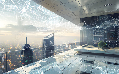 Modern office and communication network concept, wide spaces with sofas and chairs to work, minimalist and bussines office concept, bright light work decoration