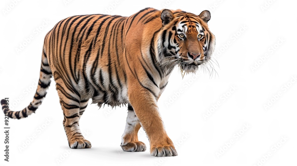 A majestic tiger walking gracefully in a natural habitat during daylight A majestic tiger walking gracefully in a natural habitat during daylight