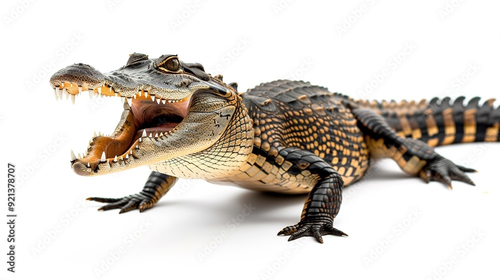 Fototapeta premium A crocodile displays its powerful jaws in a close-up encounter