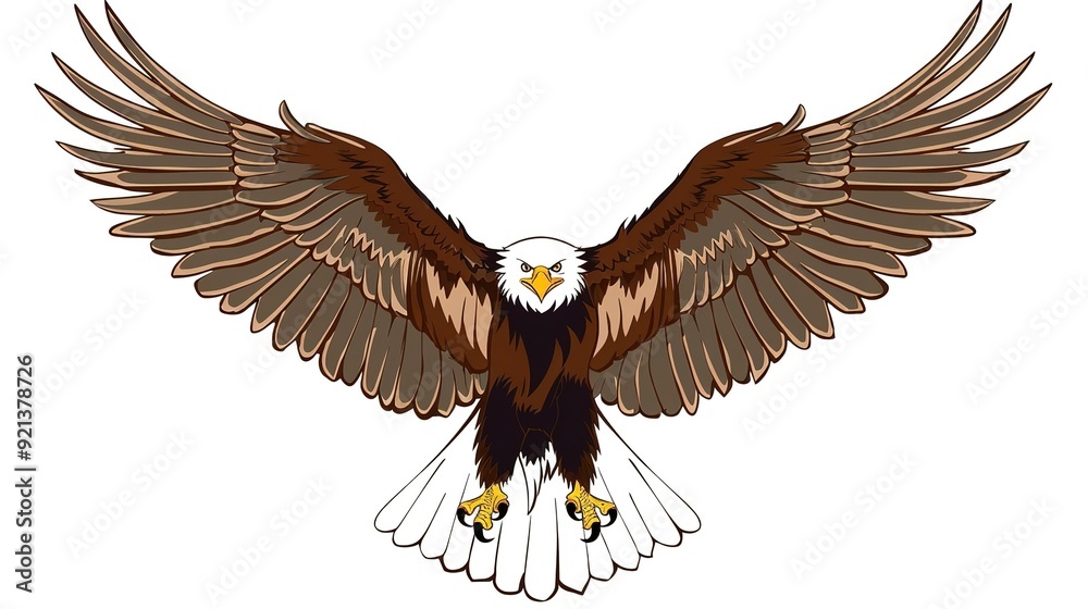 Bald eagle soaring with outstretched wings against a white background Bald eagle soaring with outstretched wings against a white background