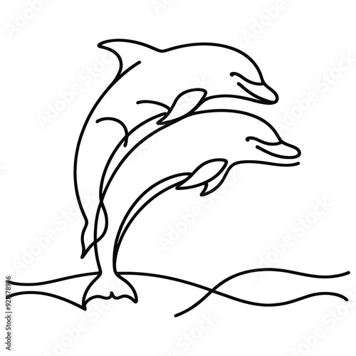 Continuous one line drawing of dolphin. Simple illustration of dolphin pair line art vector illustration