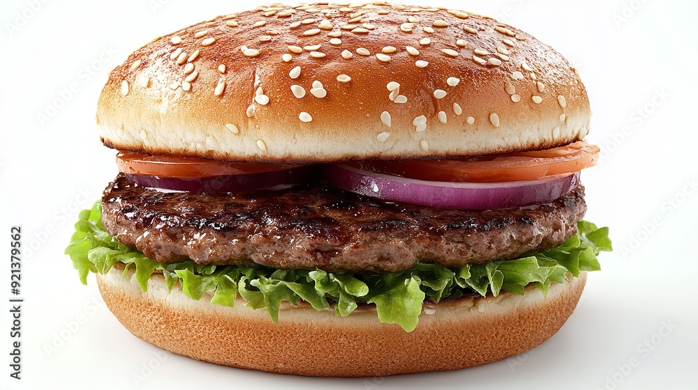 A fast food staple, the hamburger features lettuce, tomato, and cheese on a bun A fast food staple, the hamburger features lettuce, tomato, and cheese on a bun