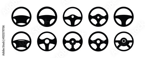 Steering wheel car flat icon set isolated on a white background. Vector element