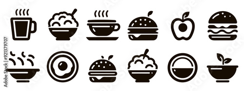 Chinese take away food icons - pasta, rice, spring rolls, fortune cookies photo