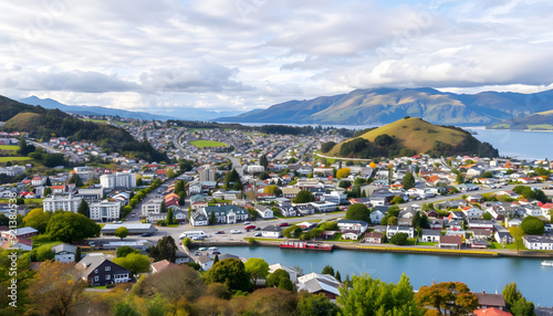 The town of  Lower Hutt, Wellington, New Zealand isolated with white highlights, png photo