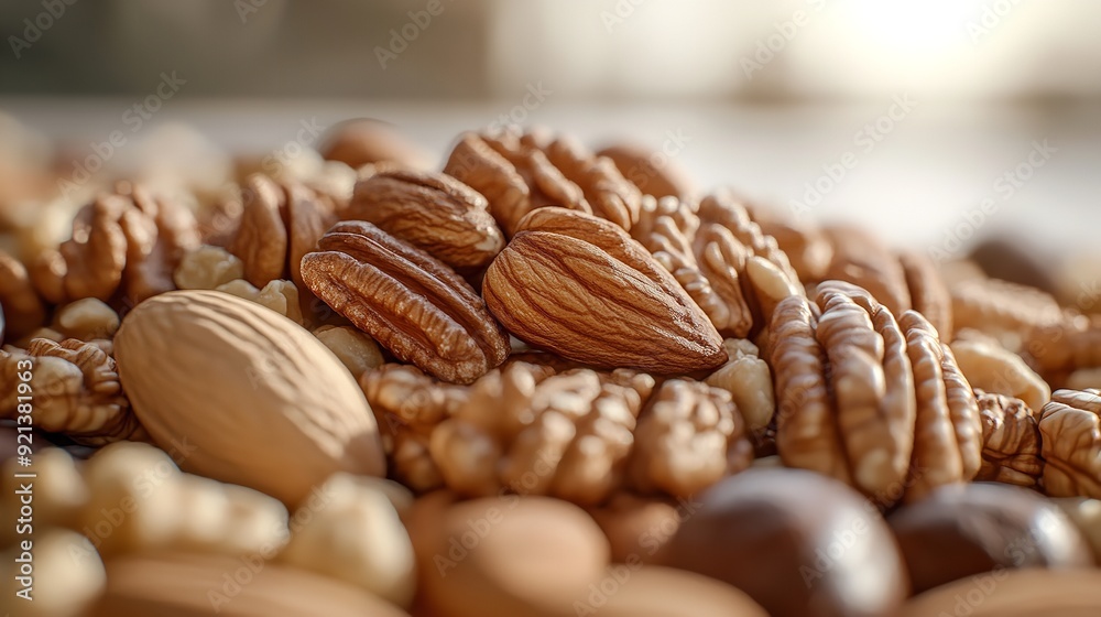 Mixed nuts close-up. Walnuts and hazelnuts Mixed nuts close-up. Walnuts and hazelnuts